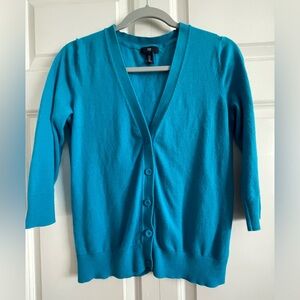 GAP v-neck cardigan, bright teal blue, size small.